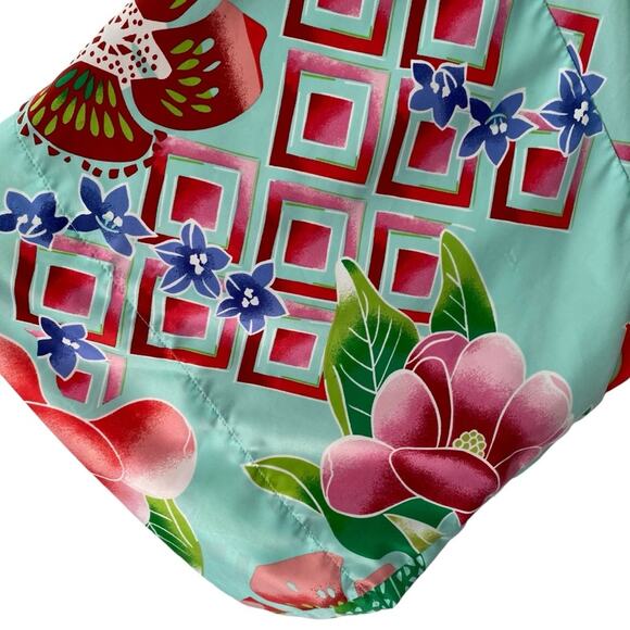 Natori Star Blossom Belted Robe Private Luxuries Size large Blue Pink - Picture 4 of 10